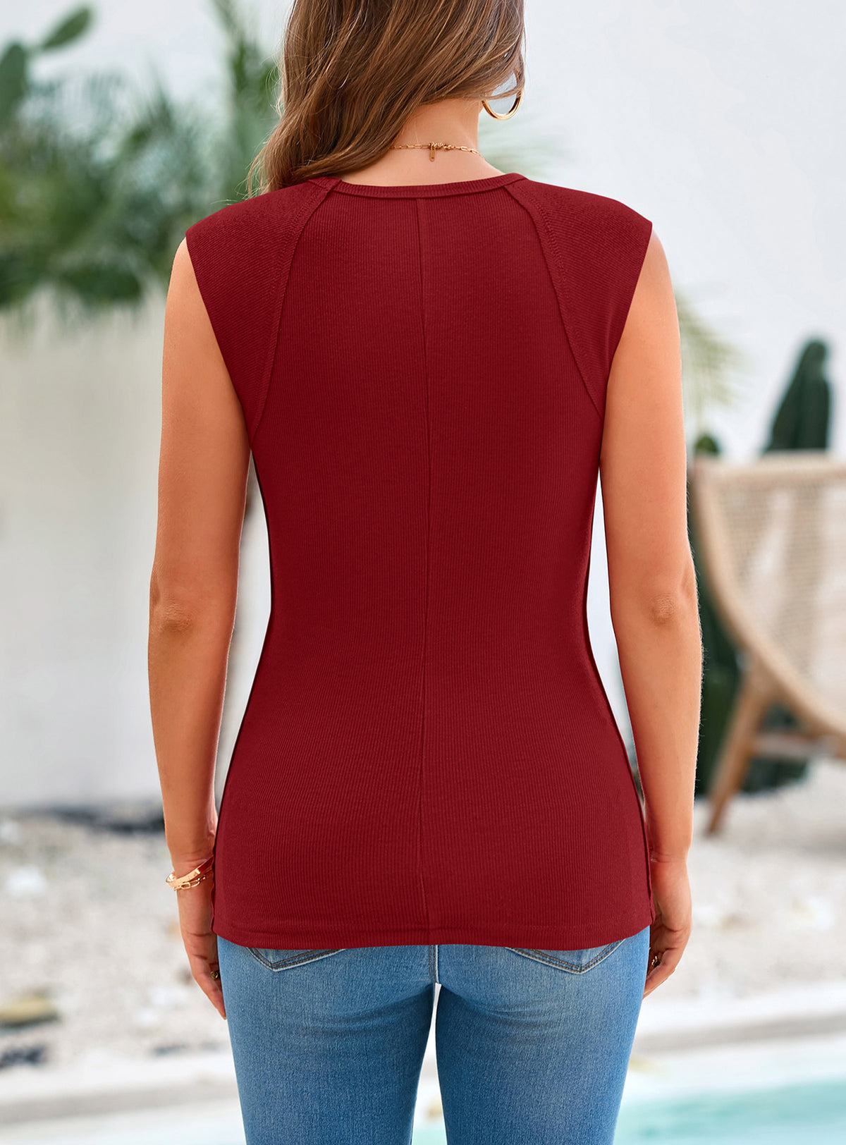 Ribbed Trendy Casual Cap Sleeve Slim Fitted Knit Basic Tank Tops