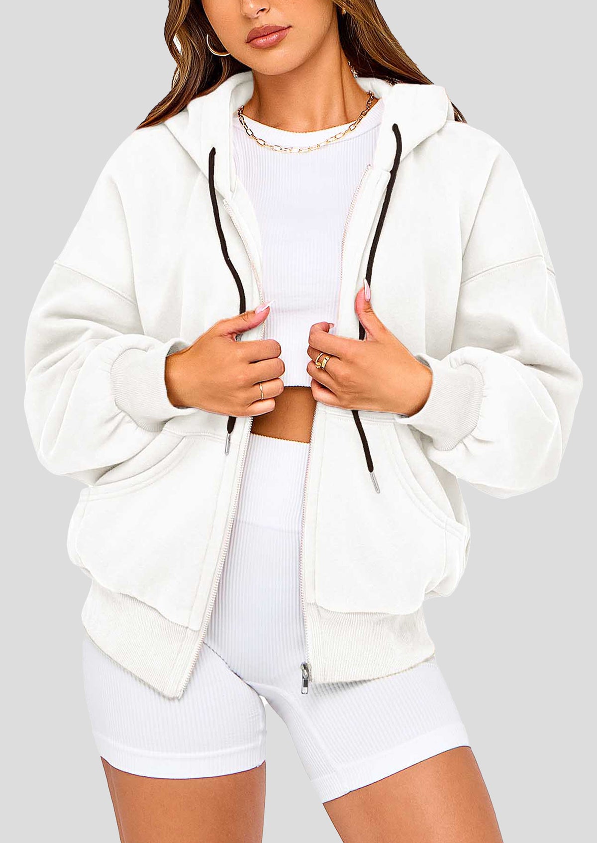 Zip Up Long Sleeve Loose Fit Y2K Casual Hoodies Cardigan