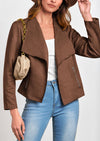 PRETTYGARDEN Women's Faux Suede Jackets Fashion Fall Clothes Long Sleeve Open Front Cropped Coat Outwear