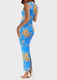 Floral Bodycon Sleeveless Mesh Maxi Long Dresses