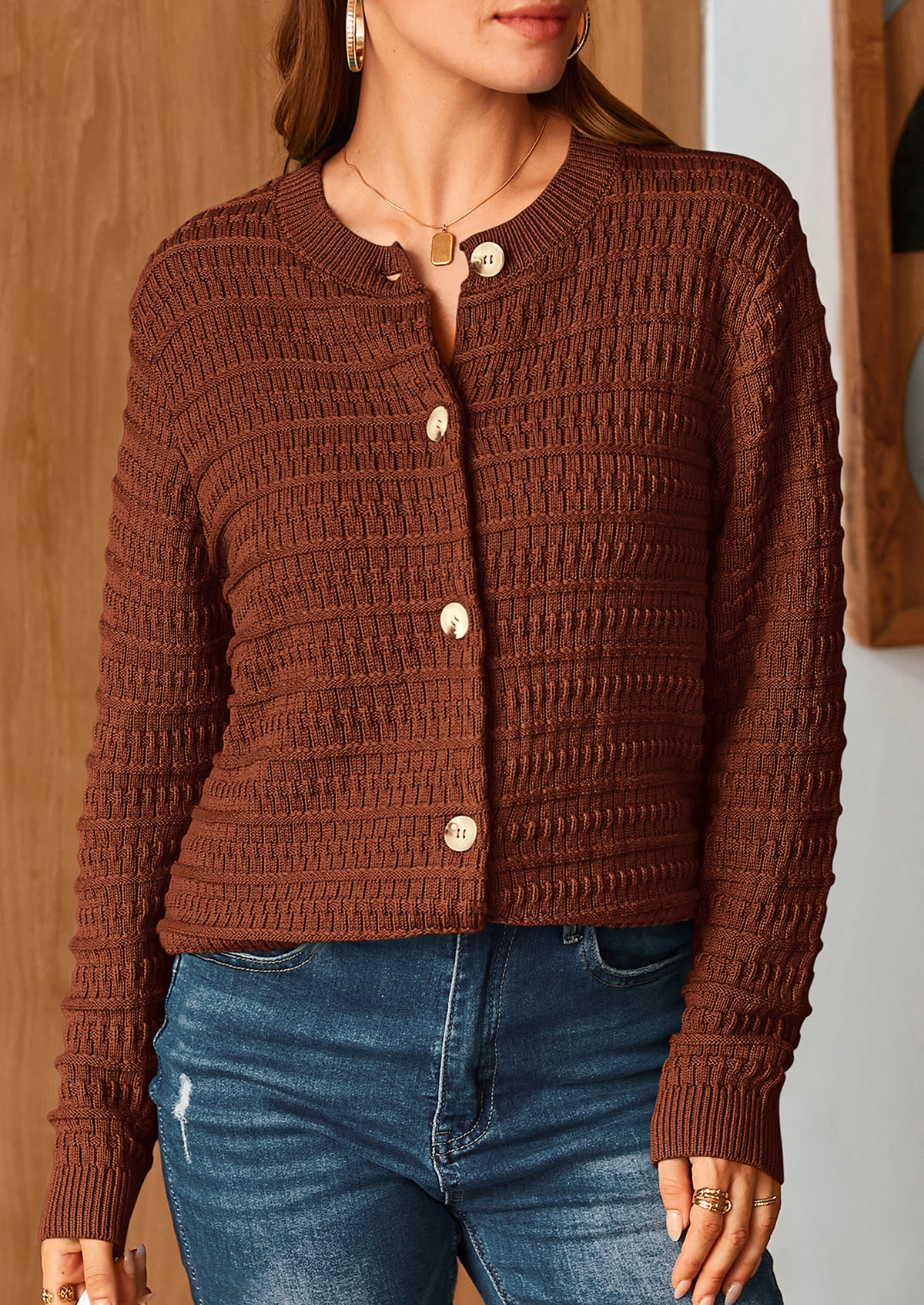 Knit Cardigan Long Sleeve Open Front Button Down Jacket