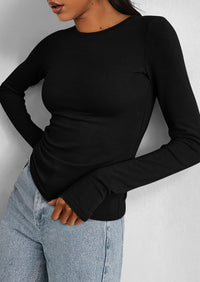 Casual Long Sleeved Round Neck Y2k Top