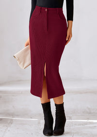 Casual Work High Waisted Long Slit Corduroy Midi Pencil Skirts