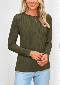Plain Long Sleeve Crew Neck Textured Casual T-shirts