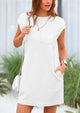 Cap Sleeve Crew Neck Casual Loose Basic Mini Dress