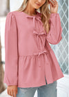 PRETTYGARDEN Women's Spring Fall Babydoll Peplum Blouse Shirt Puff Long Sleeve Bow Tie Front Trendy Cute Y2K Going Out Tops