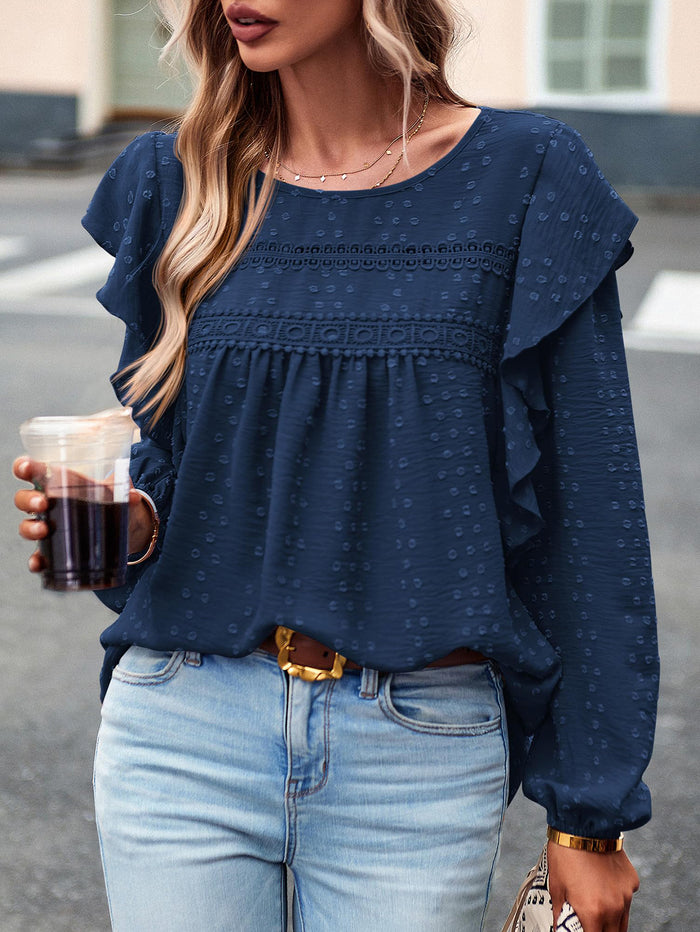 Long Sleeved Casual Round Neck Bohemian Blouses