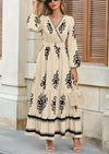 PRETTYGARDEN Women's Fall Wedding Guest Dresses Boho Floral Long Sleeve V Neck Flowy Elegant Maxi Dress Beach Clothes