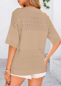Short Sleeved Casual V-Neck Knitted Small Eye Shirt