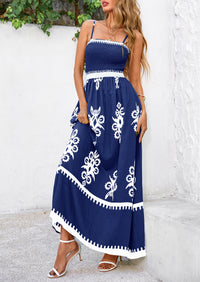 Floral Sundress Spaghetti Strap Flowy Beach Vacation Boho Maxi Dresses