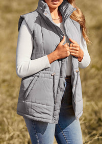Casual Button Zipper Vest, Drawstring Sleeveless Jacket
