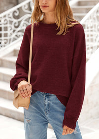 Casual Crew Neck Long Sleeve Pullover Ribbed Knit Loose Fit Sweaters