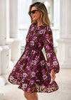 PRETTYGARDEN Women's Fall Boho Dresses Floral Long Sleeve V Neck Mini Flowy Wedding Guest Dress Trendy Vacation Outfits