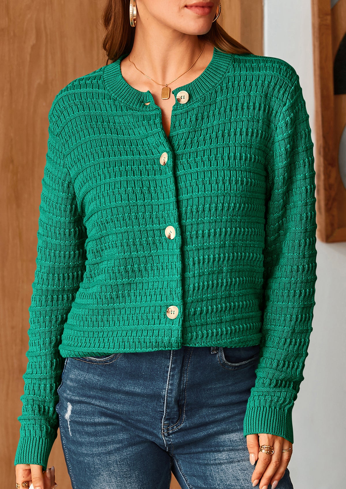 Knit Cardigan Long Sleeve Open Front Button Down Jacket