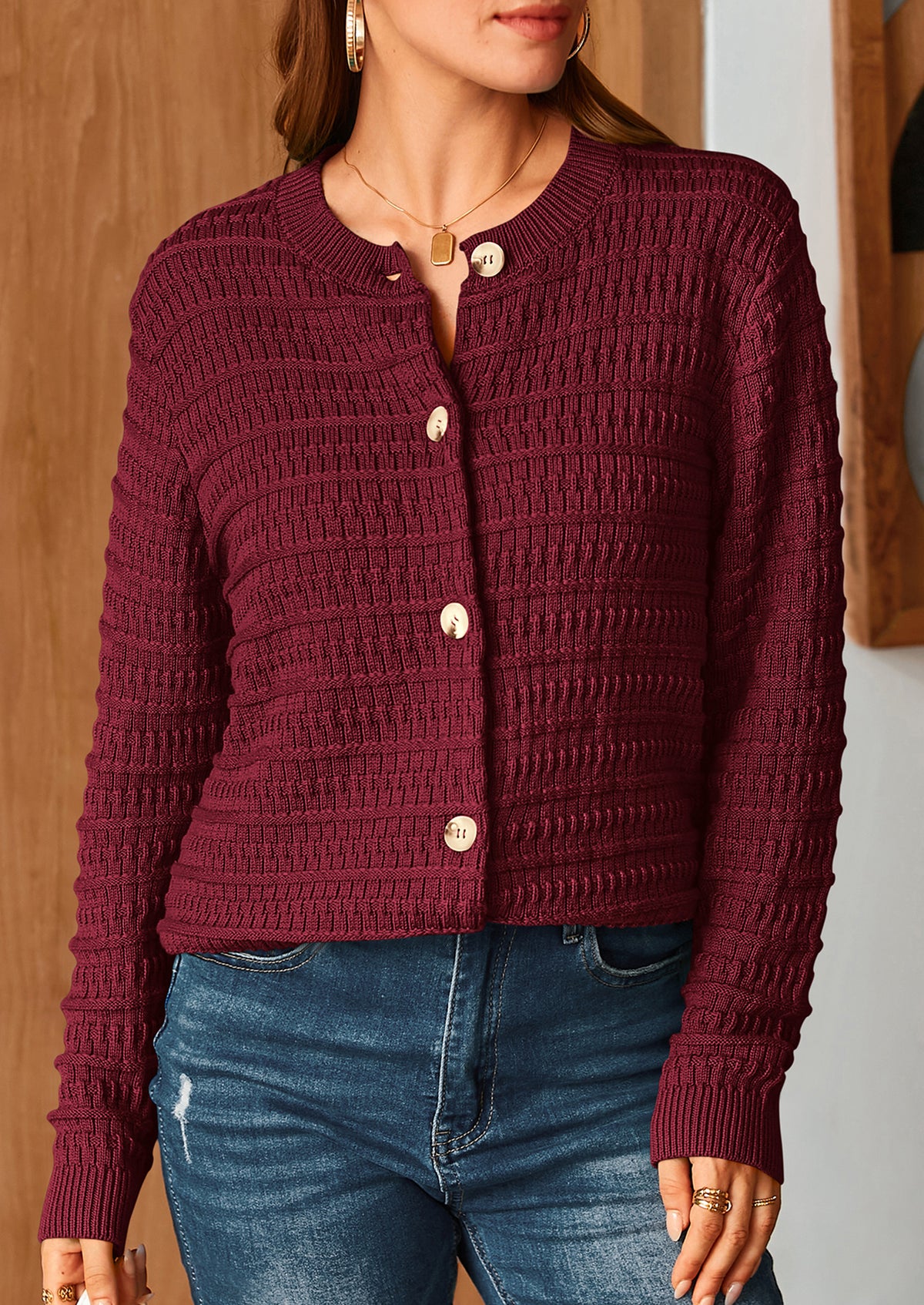 Knit Cardigan Long Sleeve Open Front Button Down Jacket