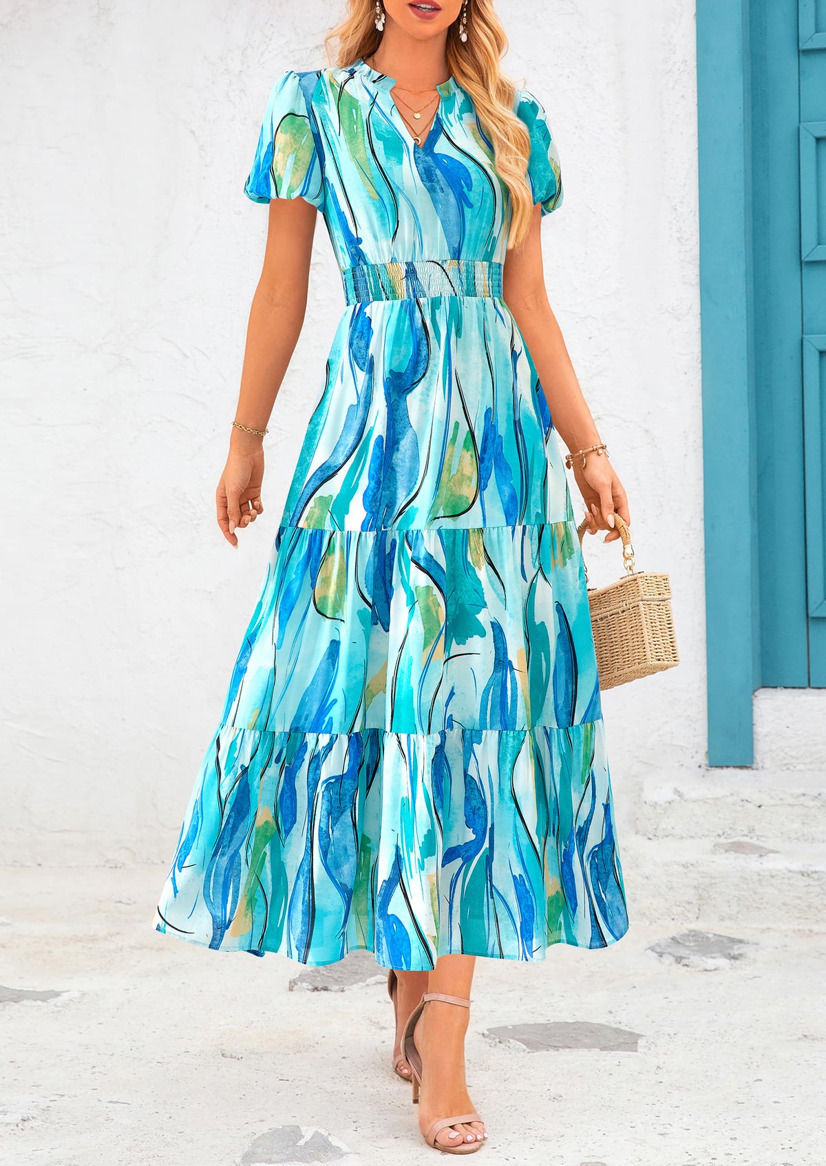 Casual V-neck short sleeved Bohemian Maxi dress