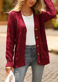 Knitted Solid Color Button Down Chunky Outwear Cardigan