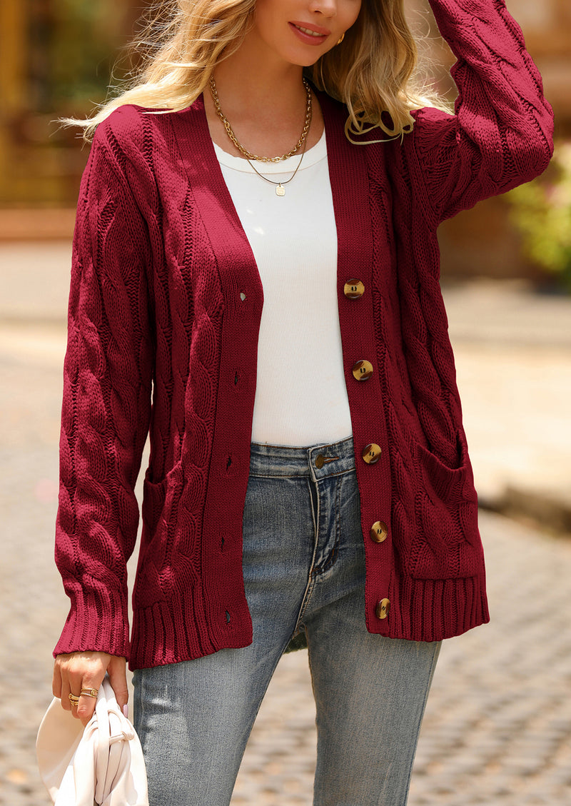 Knitted Solid Color Button Down Chunky Outwear Cardigan