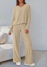 PRETTYGARDEN 2 Piece Lounge Sets for Women Fall Outfits Casual Loose Long Sleeve Tops Wide Leg Pants Matching Pajama Set