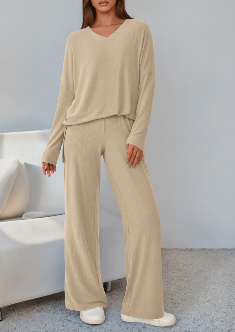 PRETTYGARDEN 2 Piece Lounge Sets for Women Fall Outfits Casual Loose Long Sleeve Tops Wide Leg Pants Matching Pajama Set