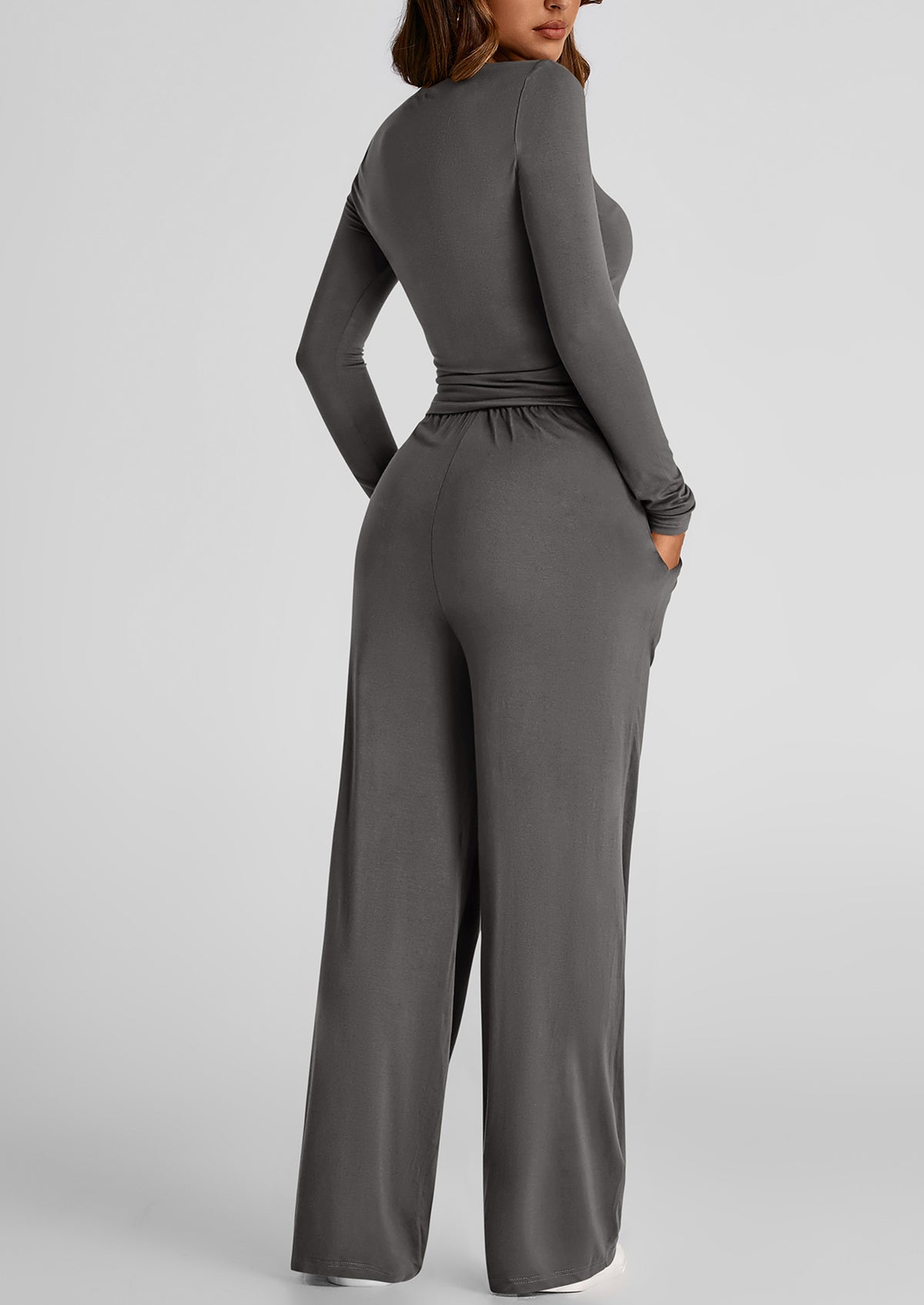 Long Sleeve Crop Tee Wide Leg Pants Two Piece Sets