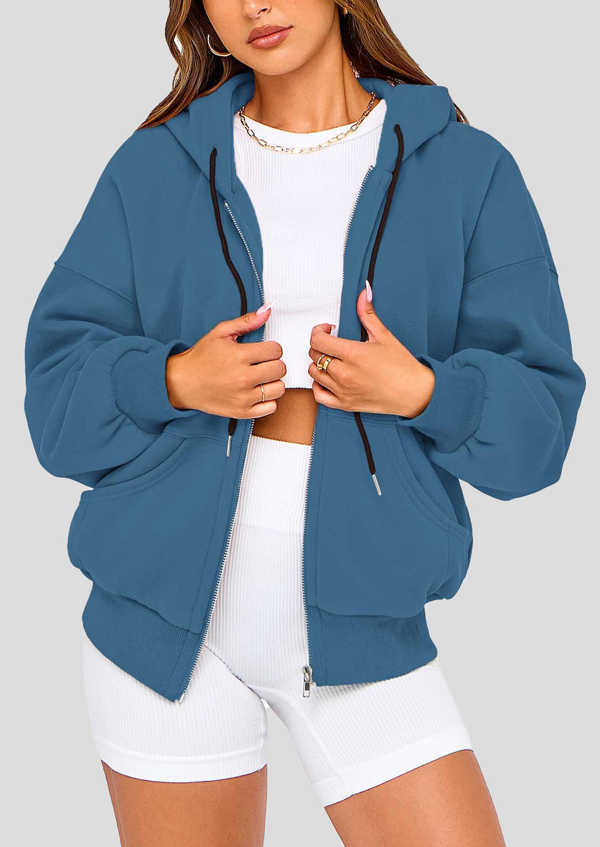 Zip Up Long Sleeve Loose Fit Y2K Casual Hoodies Cardigan