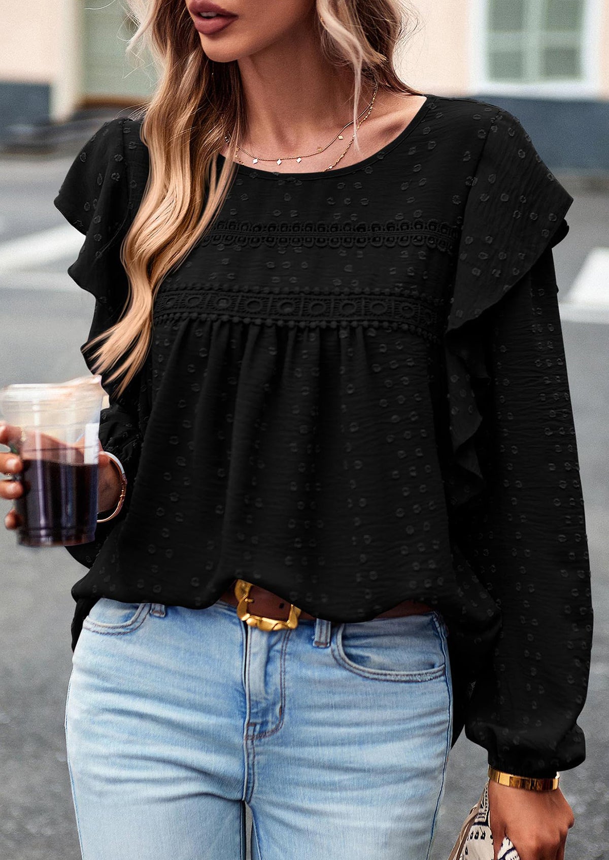 Long Sleeved Casual Round Neck Bohemian Blouses