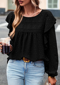 Long Sleeved Casual Round Neck Bohemian Blouses