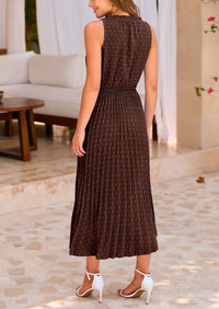 Casual V Neck Swiss Dot Ruffle Sleeveless A Line Beach Sun Dresses