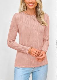 Plain Long Sleeve Crew Neck Textured Casual T-shirts