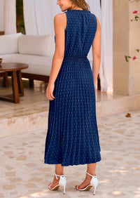 Casual V Neck Swiss Dot Ruffle Sleeveless A Line Beach Sun Dresses