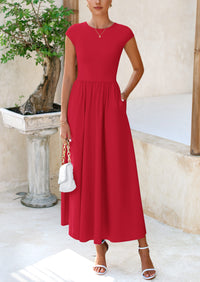 Casual Cap Sleeve Patchwork A Line Flowy Elegant Homecoming Maxi Dress