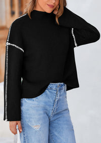Chunky Knit  Casual Long Sleeve Mock Neck Oversized Loose Sweaters