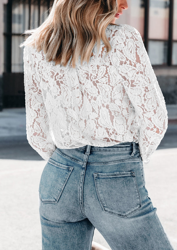 Lace Casual Long Sleeve Button Up Blouses