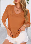 PRETTYGARDEN Women's Short Sleeve Sweater Tops Spring Summer Casual V Neck Ribbed Knit Trendy Eyelet Blouse T Shirts