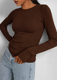 Casual Long Sleeved Round Neck Y2k Top