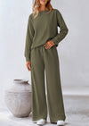 PRETTYGARDEN 2 Piece Long Sleeve Pullover Tops and Wide Leg Pants Knitted Lounge Sets