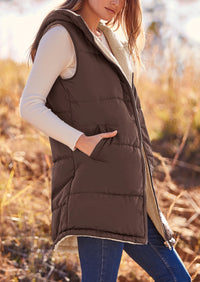 PRETTYGARDEN Womens Fall Reversible Vests Sleeveless Fleece Jacket Zip Up Hoodie Pockets Long Warm Winter Coat Outerwear