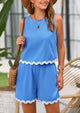 Beach Vacation Cropped Tank Top High Waist Shorts Two Piece Set