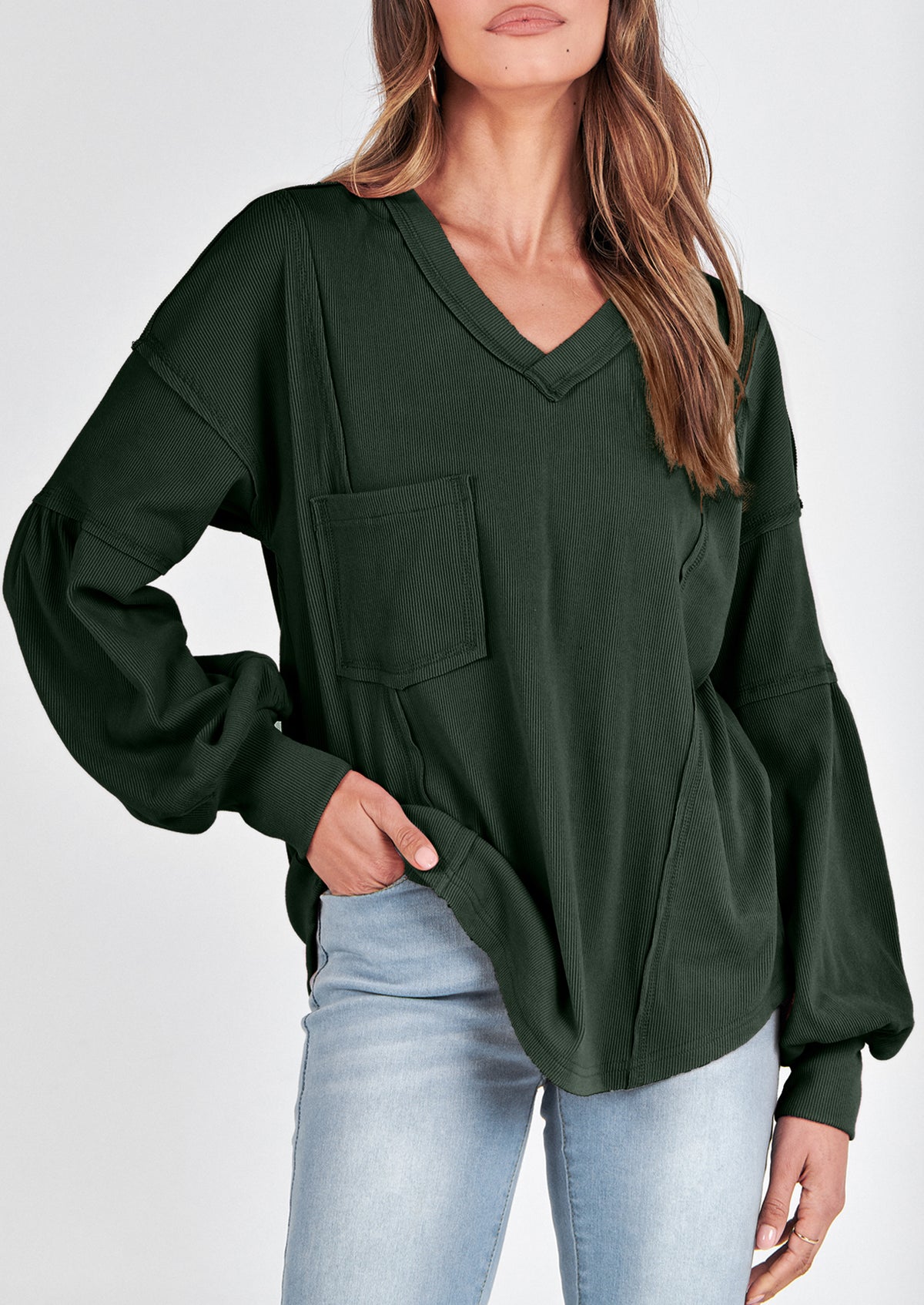 Long Sleeved Casual V-Neck Loose Knit Pullover