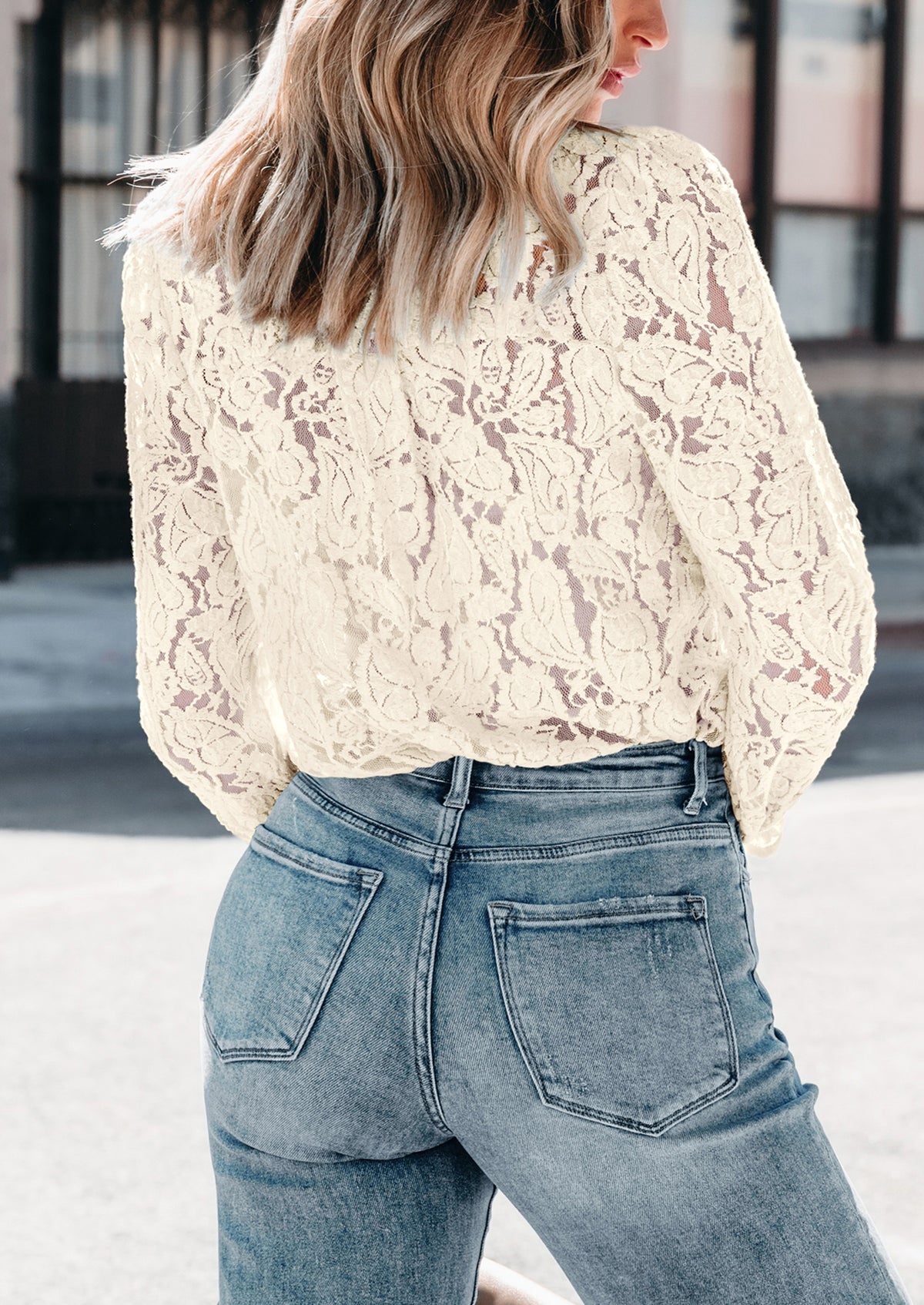 Lace Casual Long Sleeve Button Up Blouses