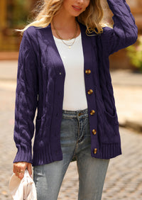 Knitted Solid Color Button Down Chunky Outwear Cardigan