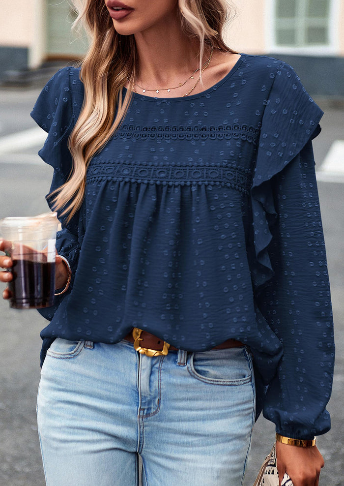 Long Sleeved Casual Round Neck Bohemian Blouses