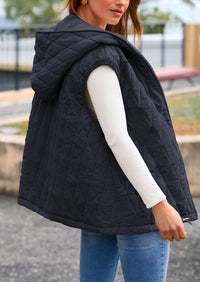 Casual Sleeveless Hooded Zipper Jacket Jacket
