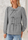 PRETTYGARDEN Women's Spring Fall Babydoll Peplum Blouse Shirt Puff Long Sleeve Bow Tie Front Trendy Cute Y2K Going Out Tops