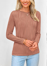 Plain Long Sleeve Crew Neck Textured Casual T-shirts