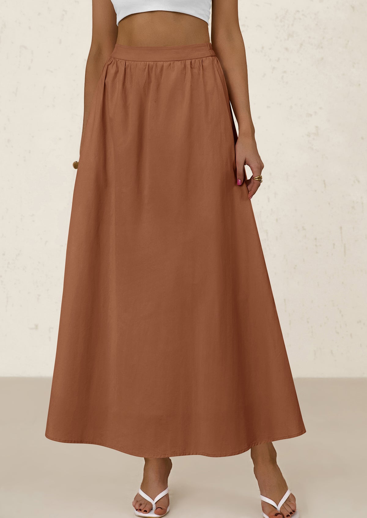 Ruffle High Waisted Casual Long Flowy Maxi Skirts with Pockets