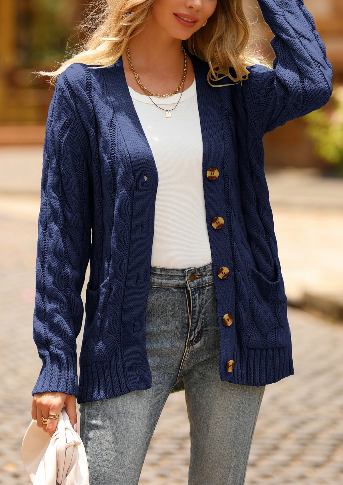 Knitted Solid Color Button Down Chunky Outwear Cardigan