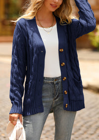 Knitted Solid Color Button Down Chunky Outwear Cardigan