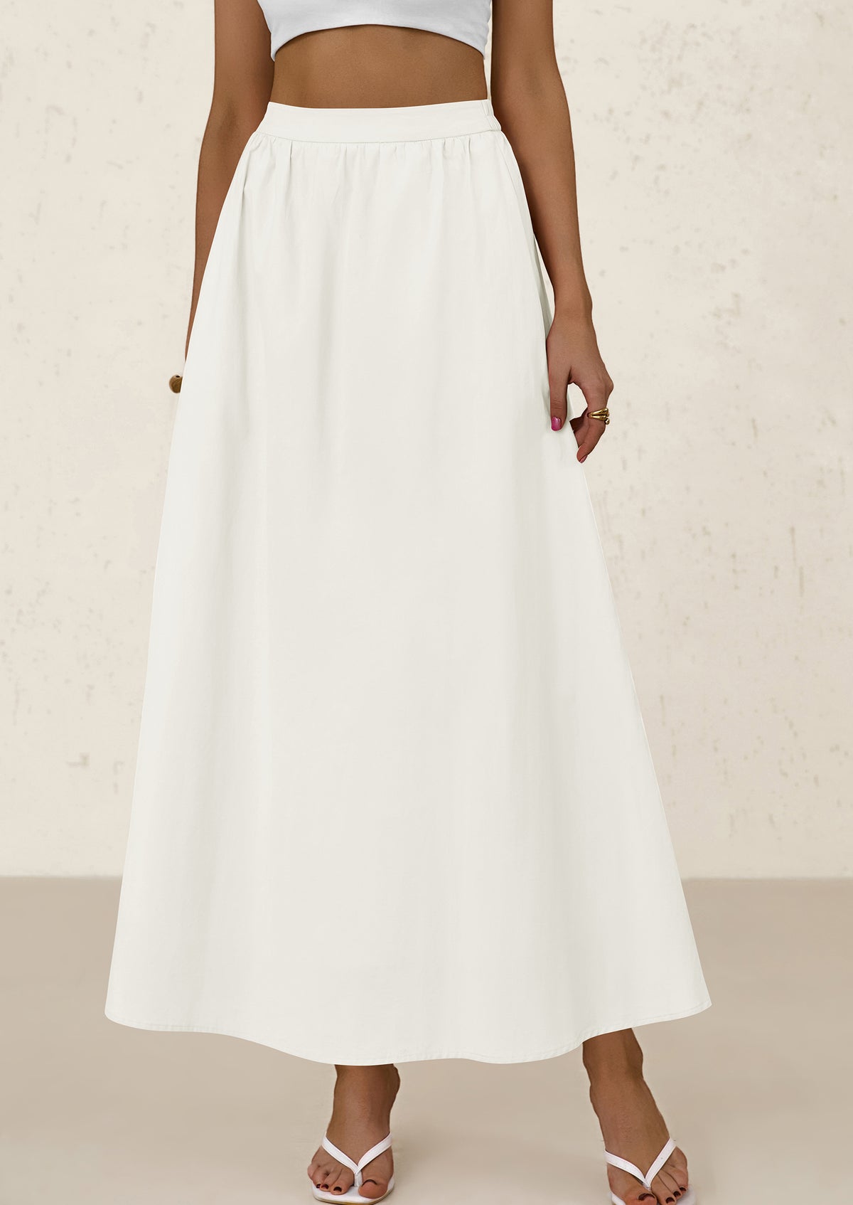 Ruffle High Waisted Casual Long Flowy Maxi Skirts with Pockets